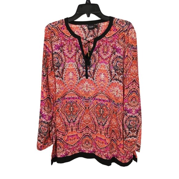 Rafaella Womens Boho Style Blouse Size XL Paisley Pattern V-Neck Long Sleeve Top - Picture 1 of 7